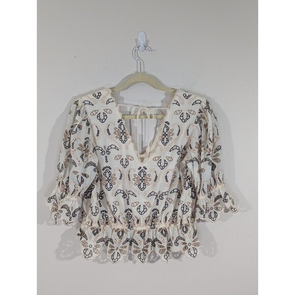 Nwt By Anthropologie Eyelet Short-Sleeve Blouse size Small Floral Resort  Boho - Picture 7 of 8